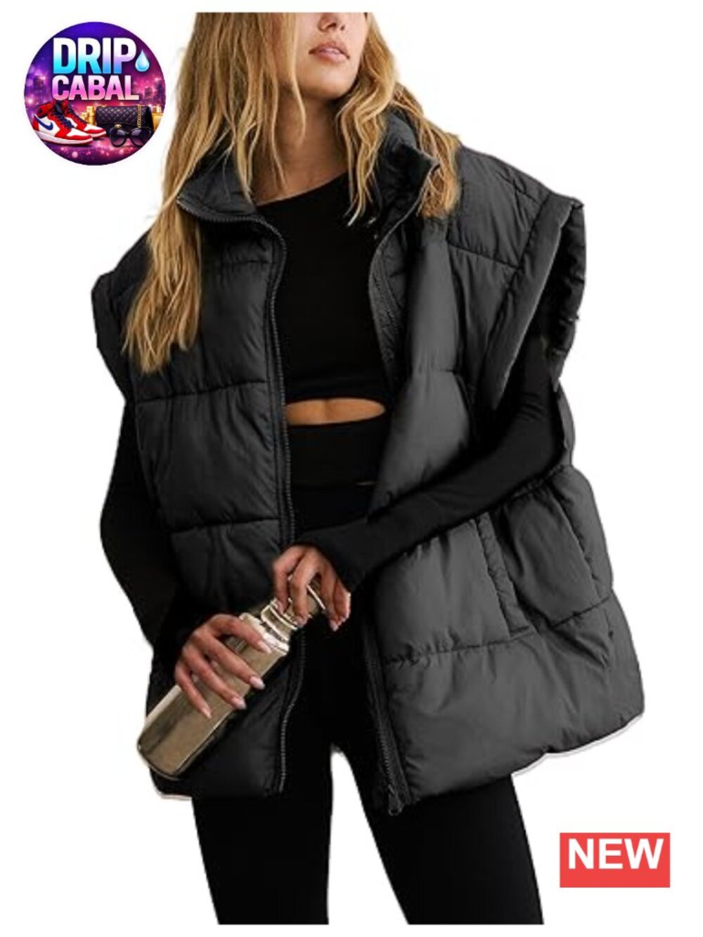 Oversized Puffer Vest Lightweight Stand Collar Sleeveless Quilted Jacket with